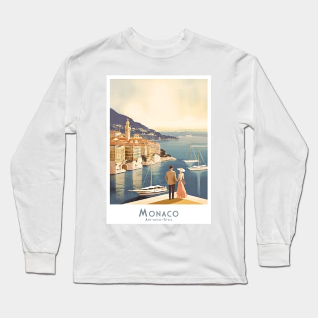 Monaco Romance in Art Deco Style Long Sleeve T-Shirt by POD24